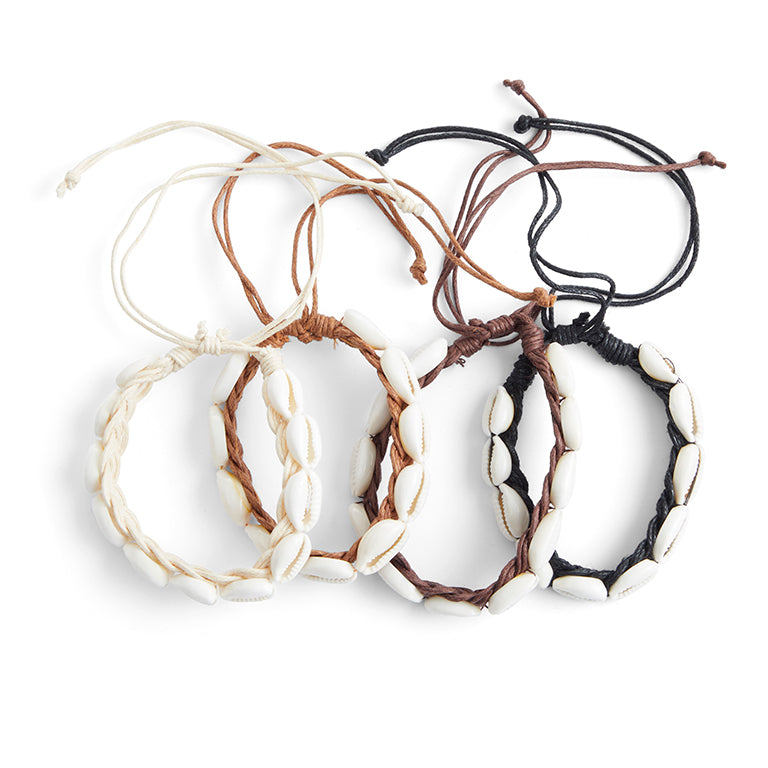 Bracciale di corda con conchiglie kauri in 4 colori
