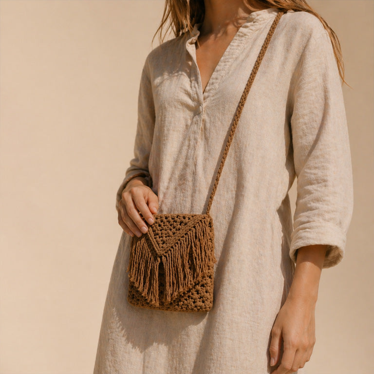 Borsetta Menorca color mocha - borsa estiva fatta a mano